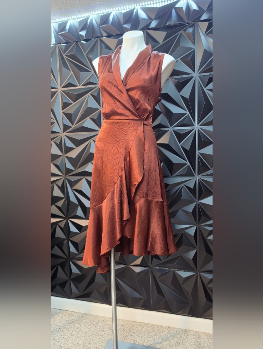Satin Rust High-Low Dress - Women